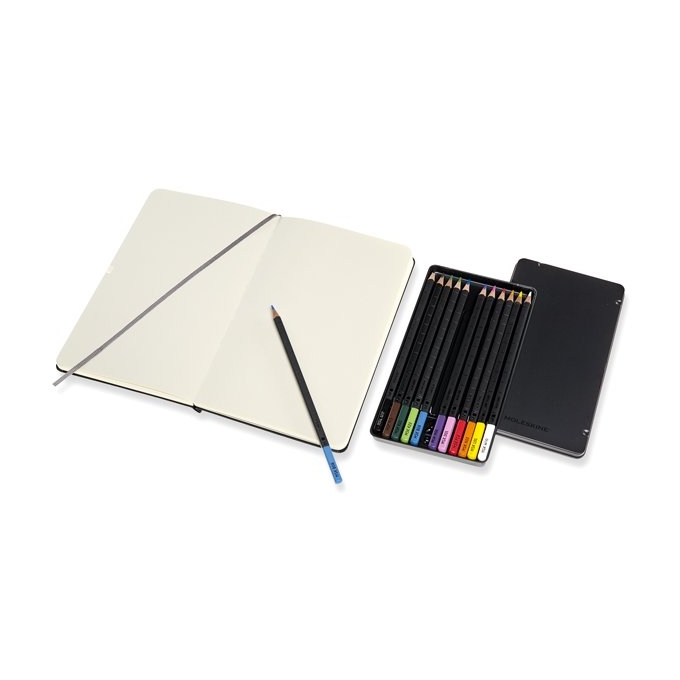Skicář Moleskine A5 černý s akvarelovými pastelkami, dárková sada