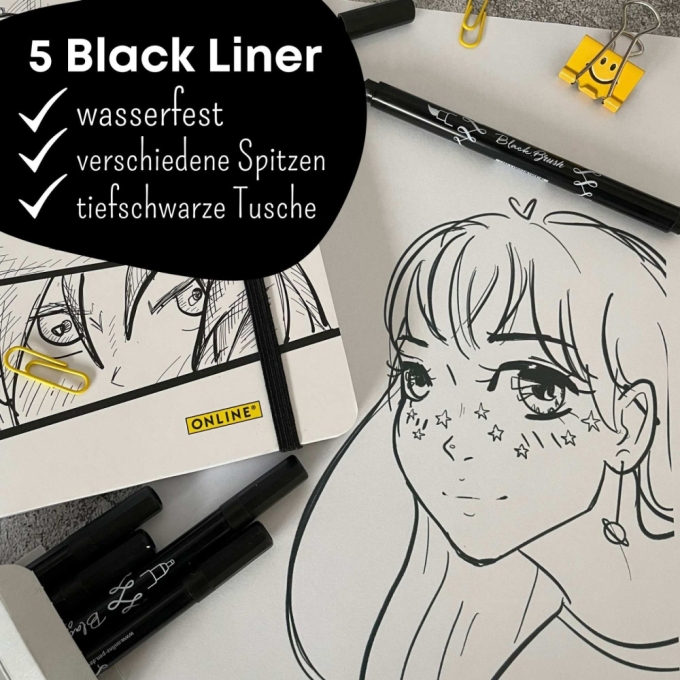 Online Manga and Black Lettering Bullet Journal dárková sada