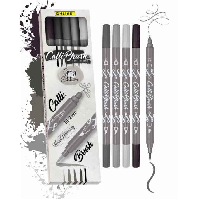 Online Calli.Brush Grey kaligrafické fixy 5 ks