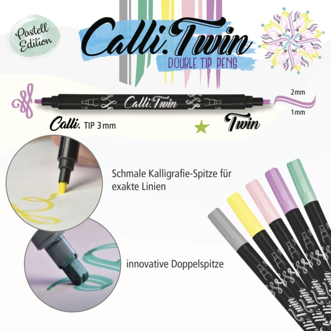 Online Calli.Twin Pastel kaligrafické fixy 5 ks