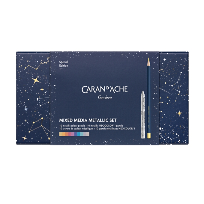 Caran dAche Cosmic Blue metalická sada pastelů a pastelek
