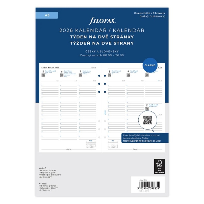 Filofax kalendář A5 2026 ČJ+SJ týden/2 stránky