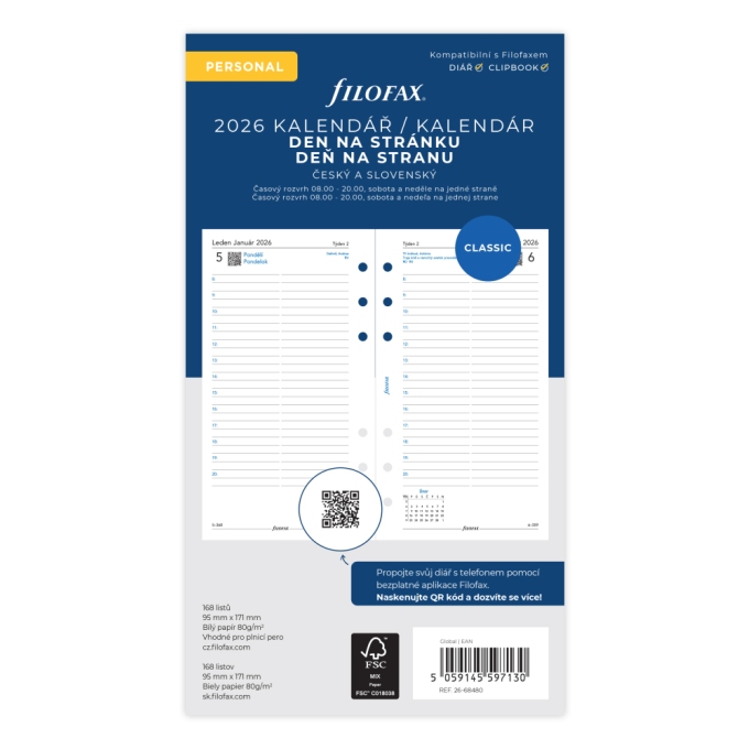 Filofax kalendář 2026 ČJ+SJ den/1 stránka