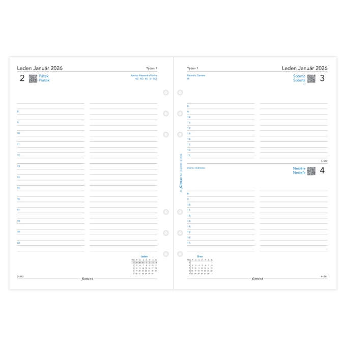 Filofax A5 kalendář 2026 ČJ+SJ den/1 stránka