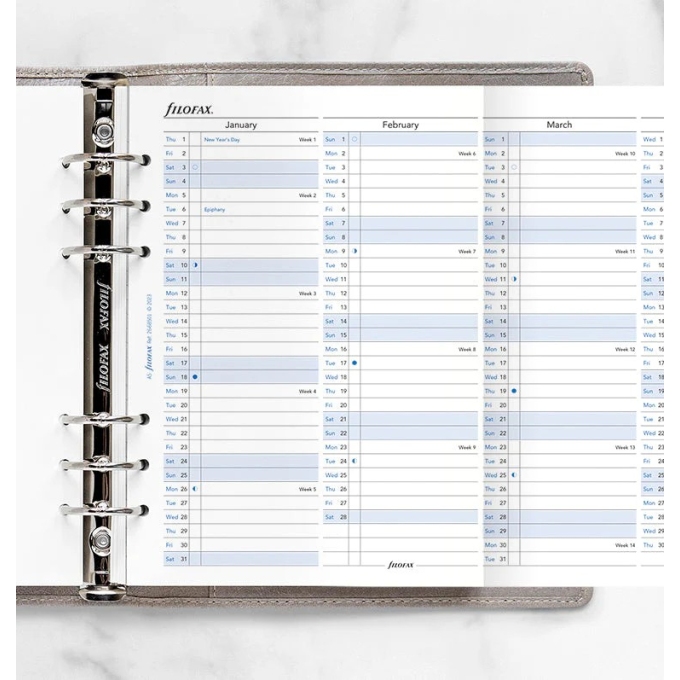 Filofax vertikální kalendář 2026 plánovací AJ - A5