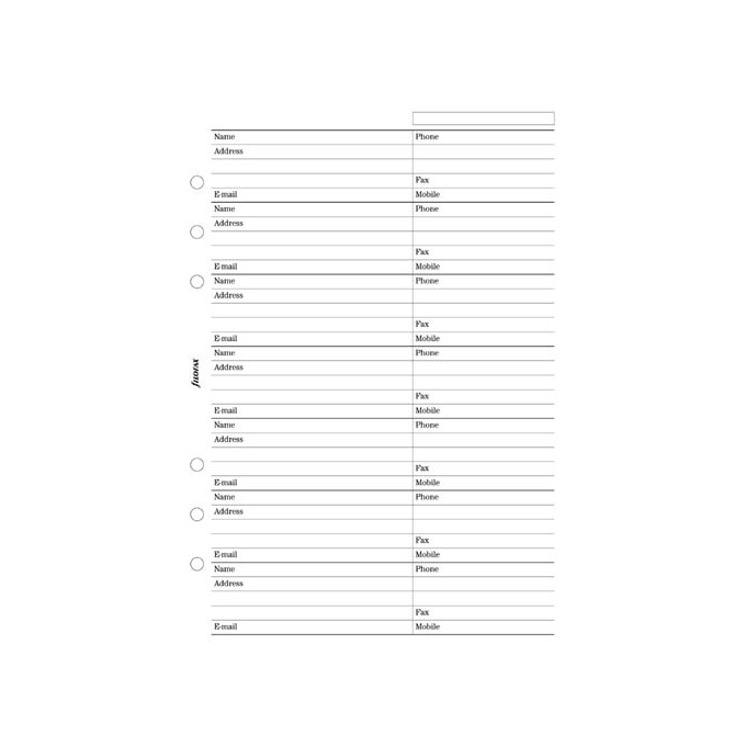 Filofax A5 Adresář - jméno, adresa, e-mail, telefon, fax, mobil
