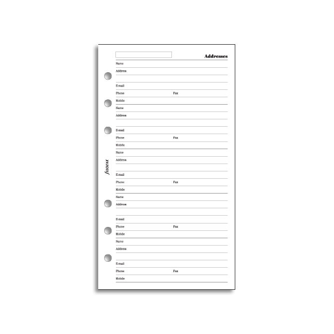 Filofax adresář - jméno, adresa, e-mail, telefon, fax, mobil - bílý - Osobní