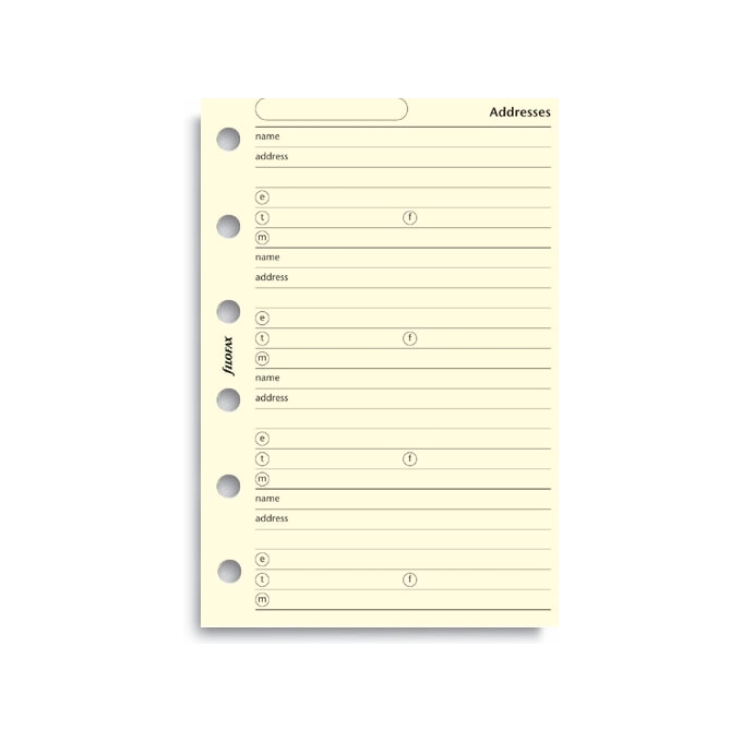 Filofax adresář krémový - jméno, adresa, e-mail, telefon, fax - kapesní