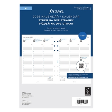 Filofax kalendář A5 2026 ČJ+SJ týden/2 stránky