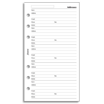 Filofax adresář - jméno, adresa, e-mail, telefon, fax, mobil - bílý - Osobní